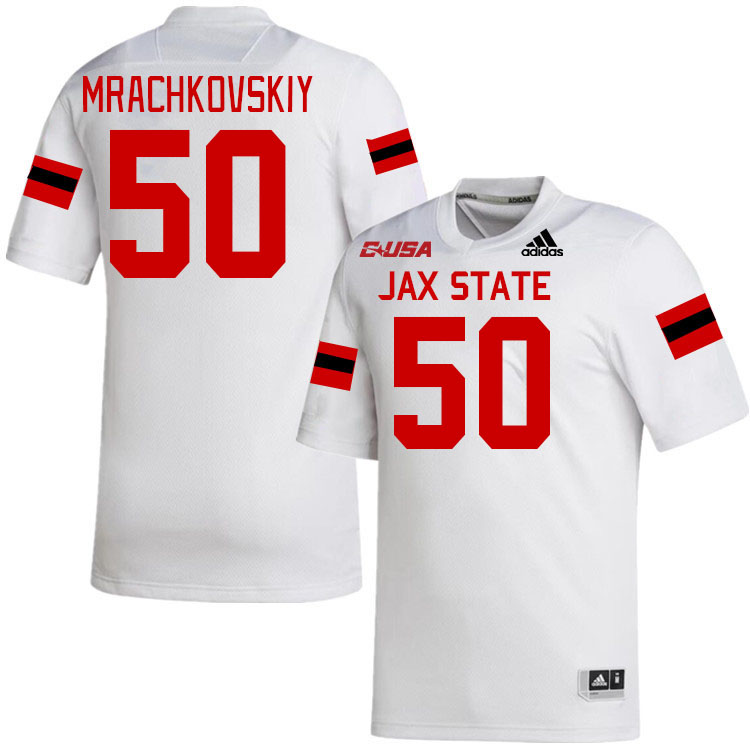 #50 Lucas Mrachkovskiy Jacksonville State Gamecocks College Football Jerseys Stitched-White